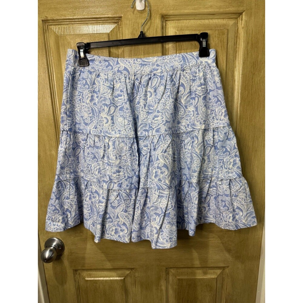 Soft surroundings Talisa skirt women PM blue linen blend tiered boho western